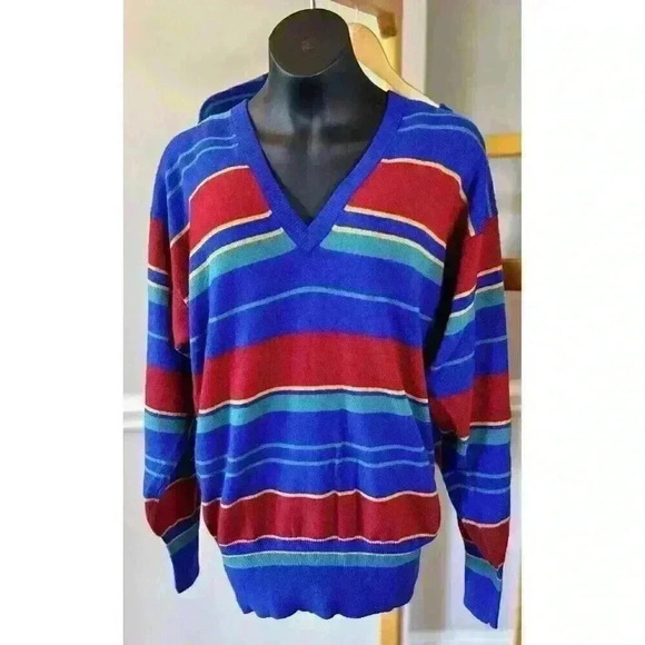 NWT VTG Bill Haire Ltd. Cashmere Striped V‎ Neck Sweater Women's Sizes S & M - Picture 2 of 8